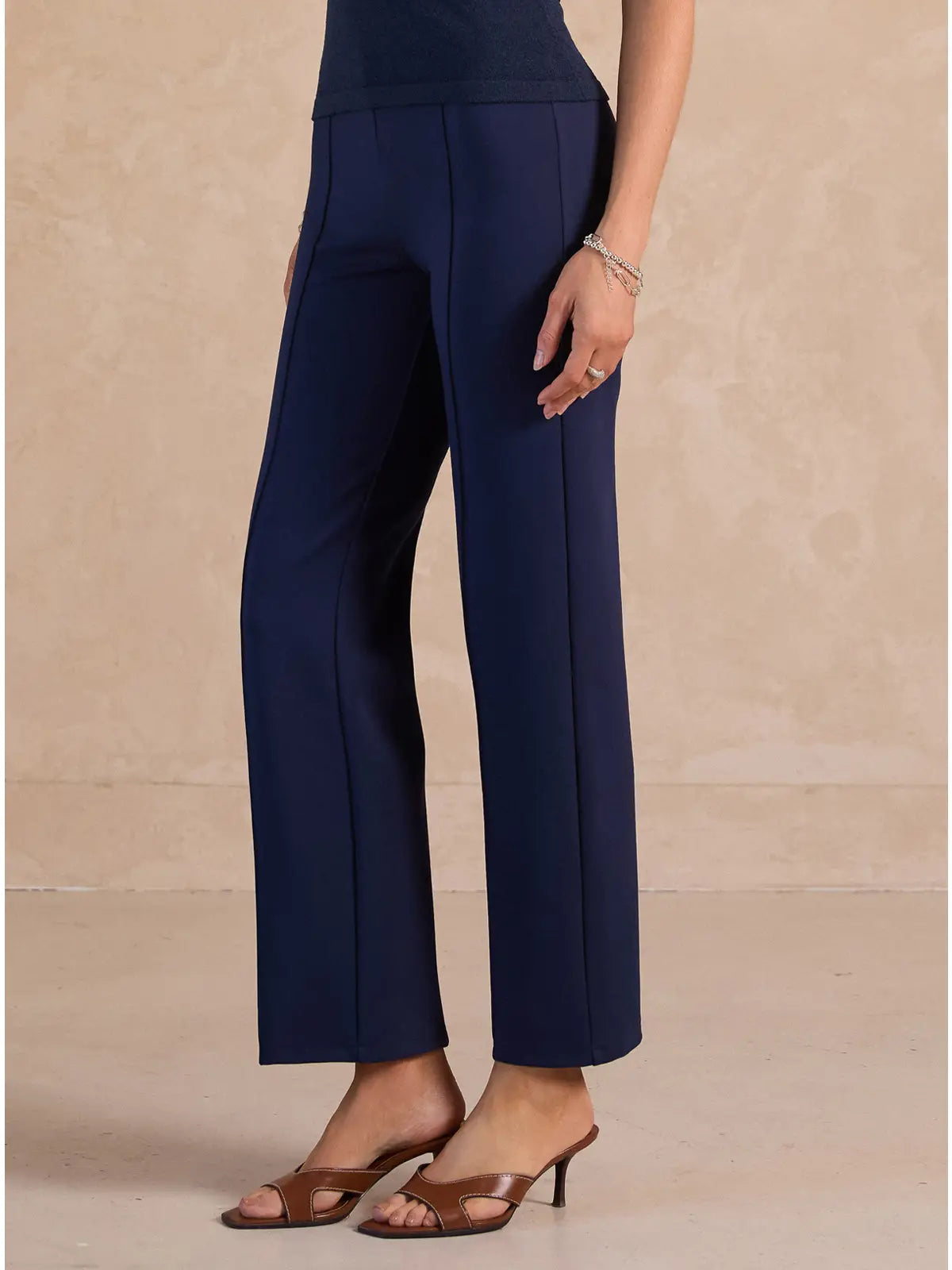 Navy High Waist Tailored Straight Leg Pants