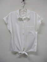 Twill Button Down Blouse with Front Tie