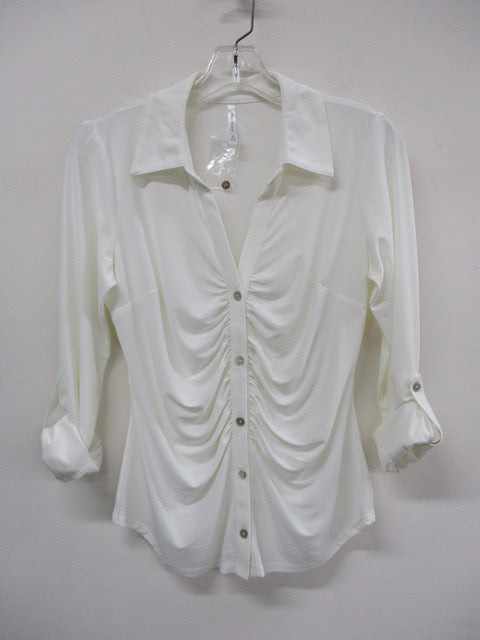 Ruched Collared  Button Down Top