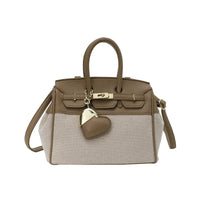 Two-Tone Structured Top Handle Satchel Bag