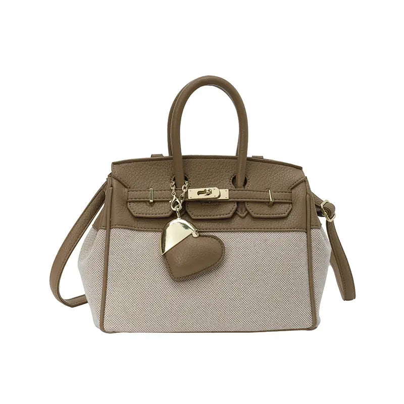 Two-Tone Structured Top Handle Satchel Bag