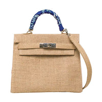 Bandana Handle Jute Satchel Bag with Crossbody Strap