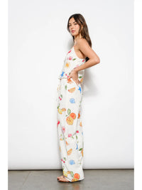 White Tropical Fruit & Sea Life Print Spaghetti Strap Top