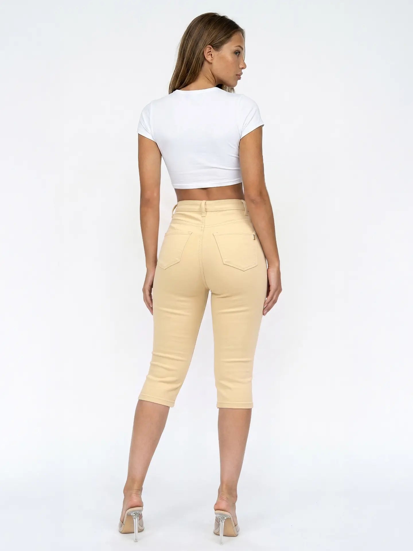 Classic Nude High Waisted Capri Pants with Stretch Fit