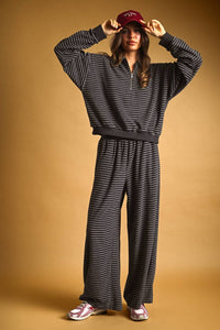 Striped Towel Fabric Pants & Half Zip Pullover