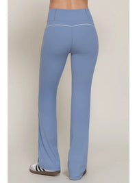 Blue High-Waisted Contrast Trim Flare Leg Active Pants