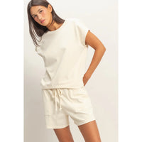 White Relaxed Fit Lounge Tee and Drawstring Shorts Set