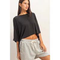 Black Oversized Cropped Lounge Tee