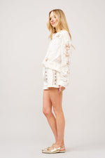 Crochet Lace Linen Blend Button-Up Blouse