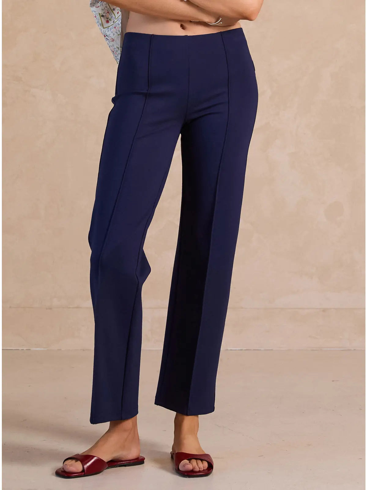 Navy High Waist Tailored Straight Leg Pants