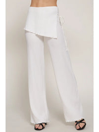 White Textured Wrap Detail Wide Leg Pants