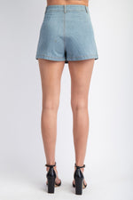 STRIPED STRETCH DENIM PLEATED SKORT