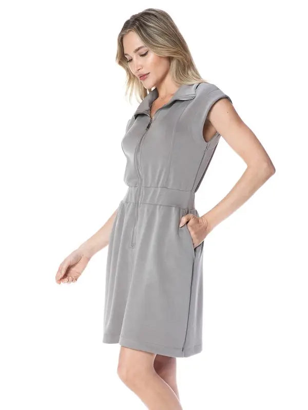 Zip Front Cap Sleeve Utility Dress