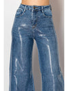 High-Waisted Wide-Leg Jeans with Glossy Croc-Effect Finish