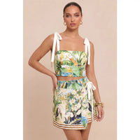 Tropical Toucan Print Tie Strap Crop Top & Wrap Mini Skirt Set