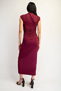 Asymmetric Shoulder Ruched Midi Dress