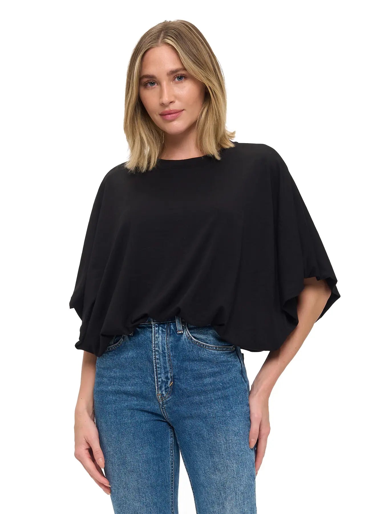 Black Relaxed Fit Short Sleeve Dolman Top