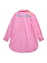 Embroidered “Vacay” Pink Button Down Cover-Up Shirt Dress