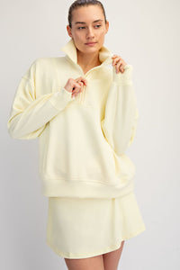 Modal Poly Span Quarter Zip Mock Neck Pullover in Butter Yellow