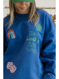 Blue Graphic Crewneck Sweatshirt with Lucky Charm Print