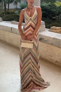 Bohemian Crochet Maxi Dress Beige / S
