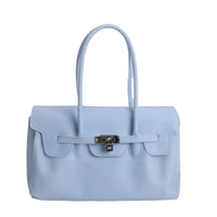 Structured Top Handle Tote Bag with Silver Lock Detail