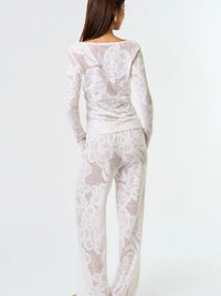 Sheer Lace Button-Up Long Sleeve Top with Floral Pattern
