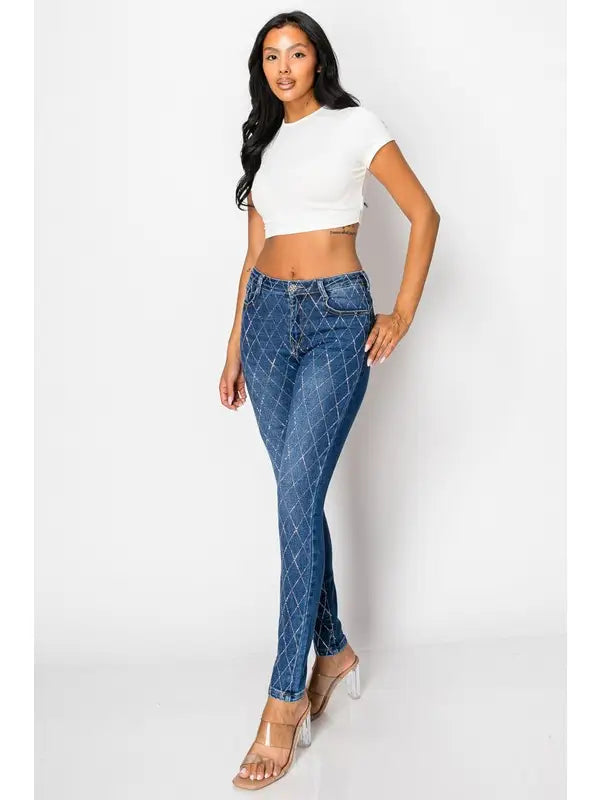 High-Rise Diamond Stitch Skinny Jeans