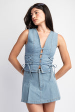 STRIPED STRETCH DENIM VEST