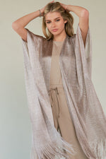 GLITTER TASSEL MESH SLEEVE LOOSE FIT KIMONO COVER UP PINK