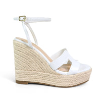Leah Cutout Strap Espadrille Platform Wedge Sandals White