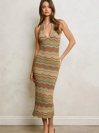 Chevron Knit Halter Midi Dress with Open Back