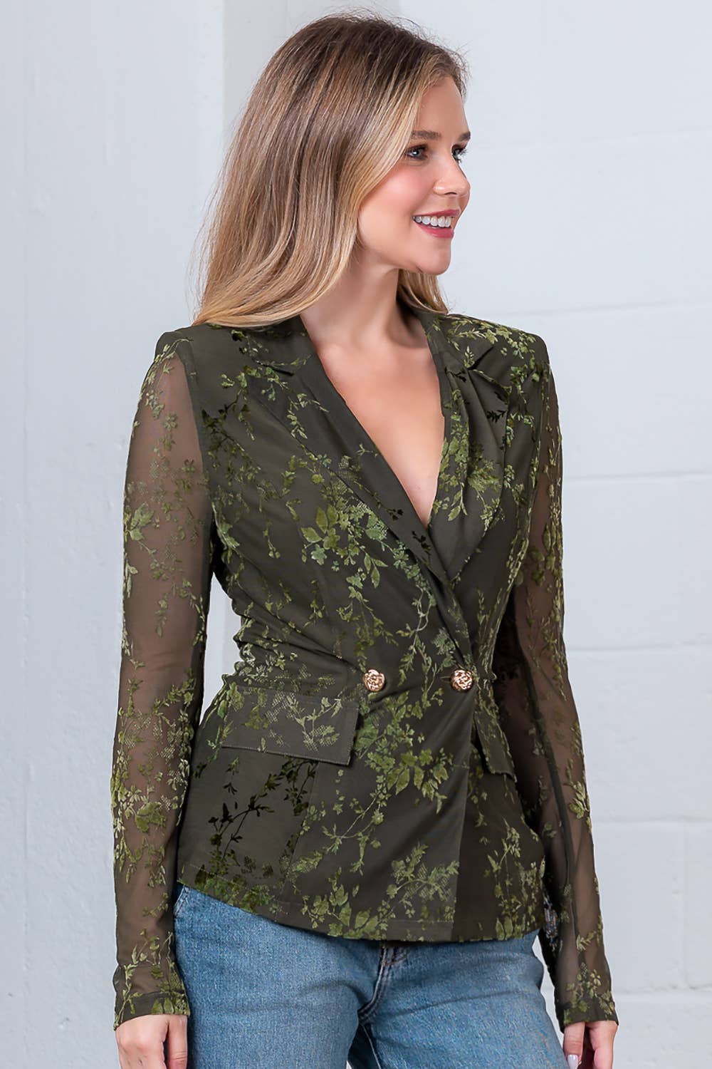 Jackie Double Breasted Burnout Blazer