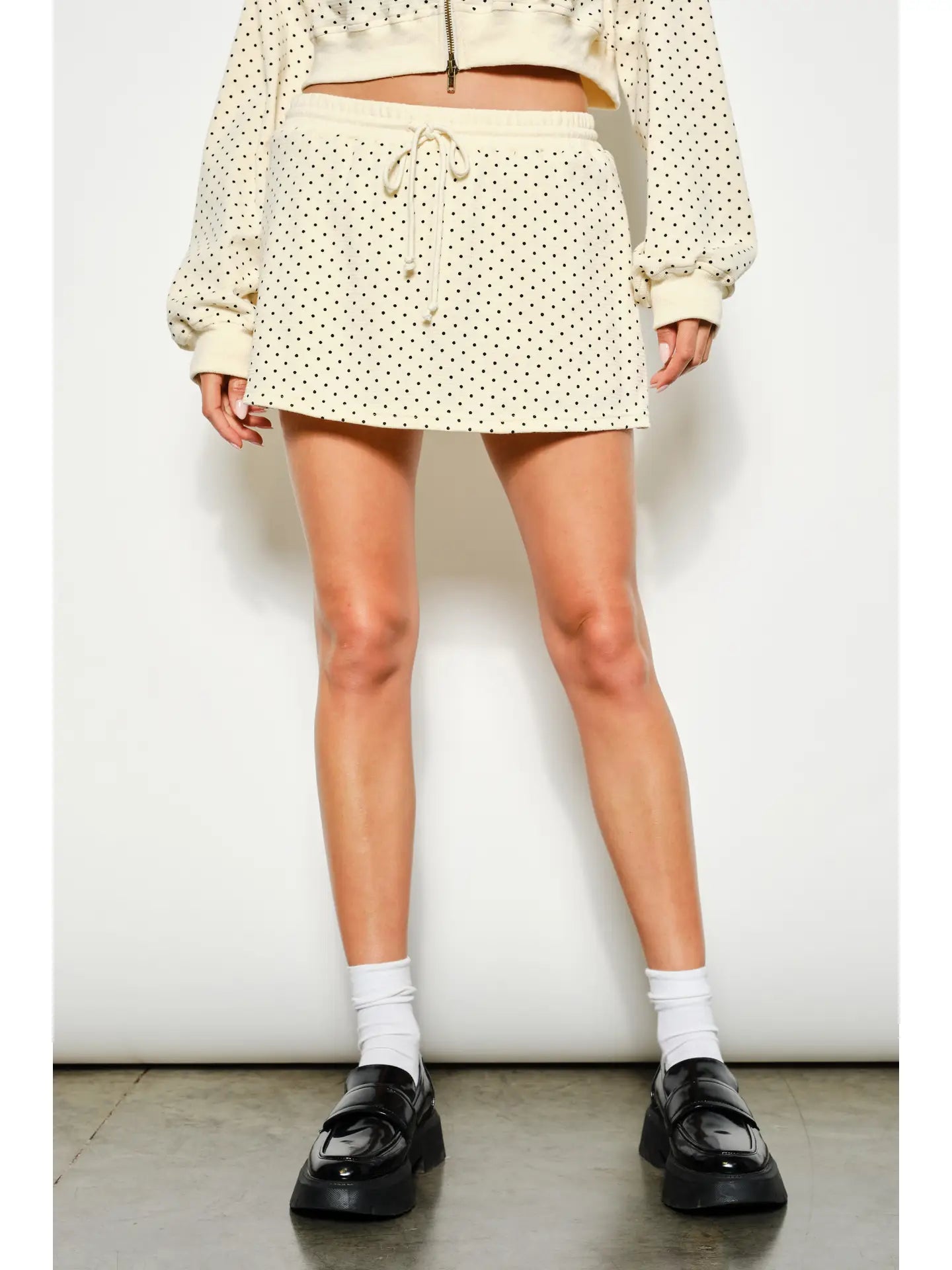 Polka Dot Drawstring Mini Skort