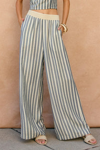 Striped Wide-Leg Pants with Smocked Waistband