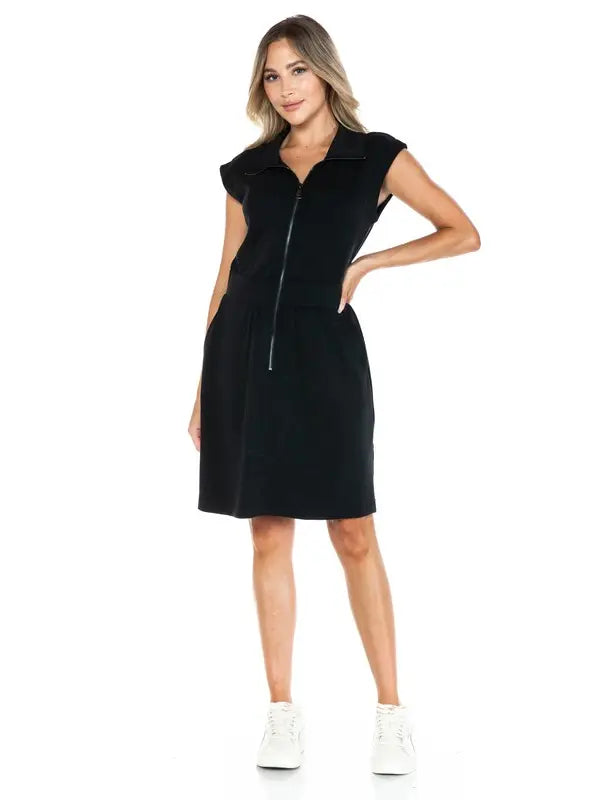 Zip Front Cap Sleeve Utility Dress