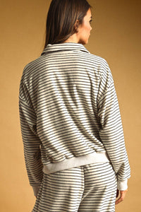 Striped Towel Fabric Pants & Half Zip Pullover
