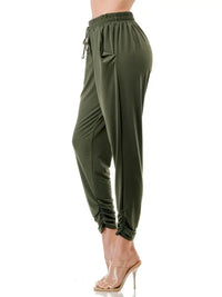 Green Drawstring Waist Jogger Pants with Tapered Leg