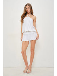 Flowy Halter Neck Mini Dress with Ruffle Hem