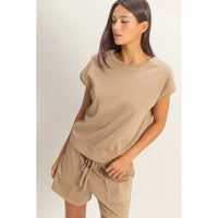 Nude Relaxed Fit Lounge Tee and Drawstring Shorts Set