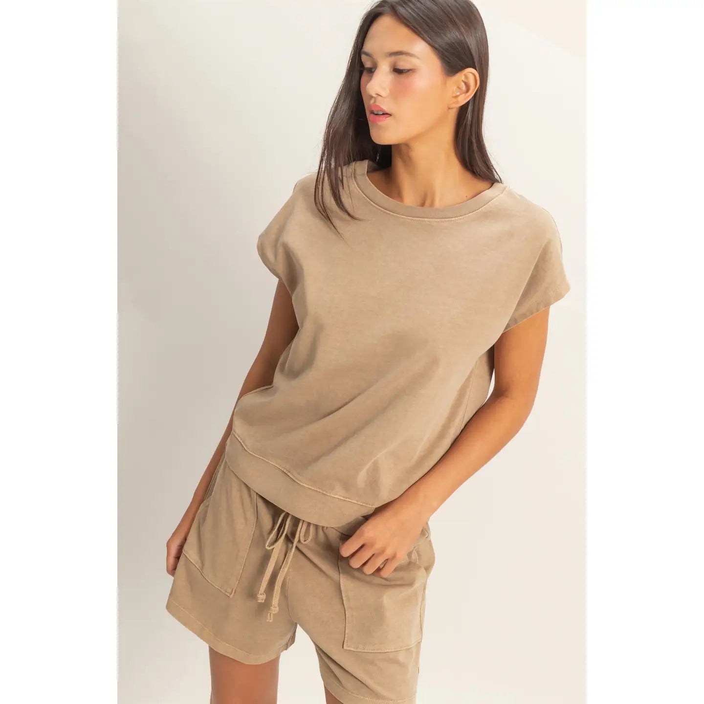 Nude Relaxed Fit Lounge Tee and Drawstring Shorts Set