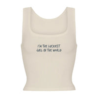 "I'm the Luckiest Girl in the World" Ribbed Cropped Tank Top