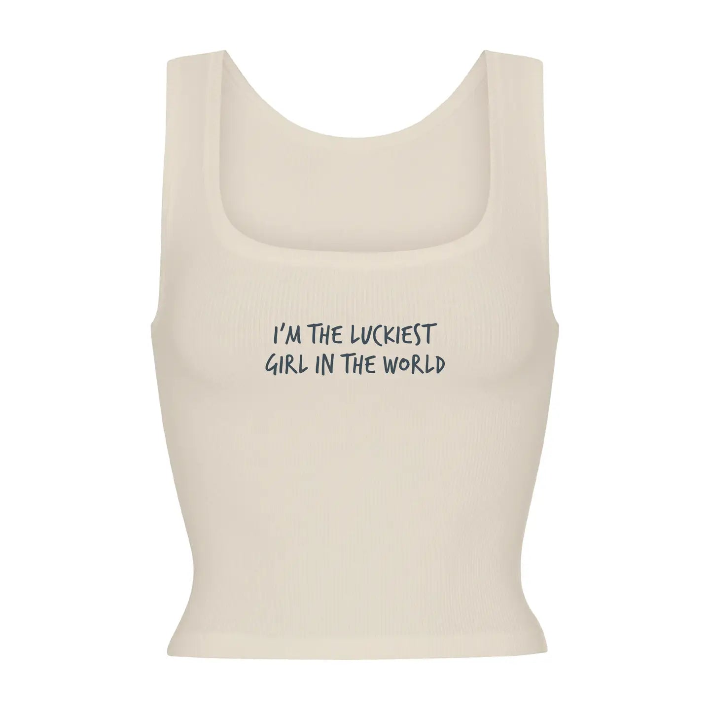 "I'm the Luckiest Girl in the World" Ribbed Cropped Tank Top