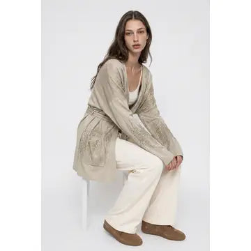 Crystal Embellished Shimmer Belted Cardigan