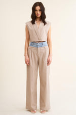 DENIM WAISTBAND CONTRAST WIDE LEG BILLIE TROUSERS