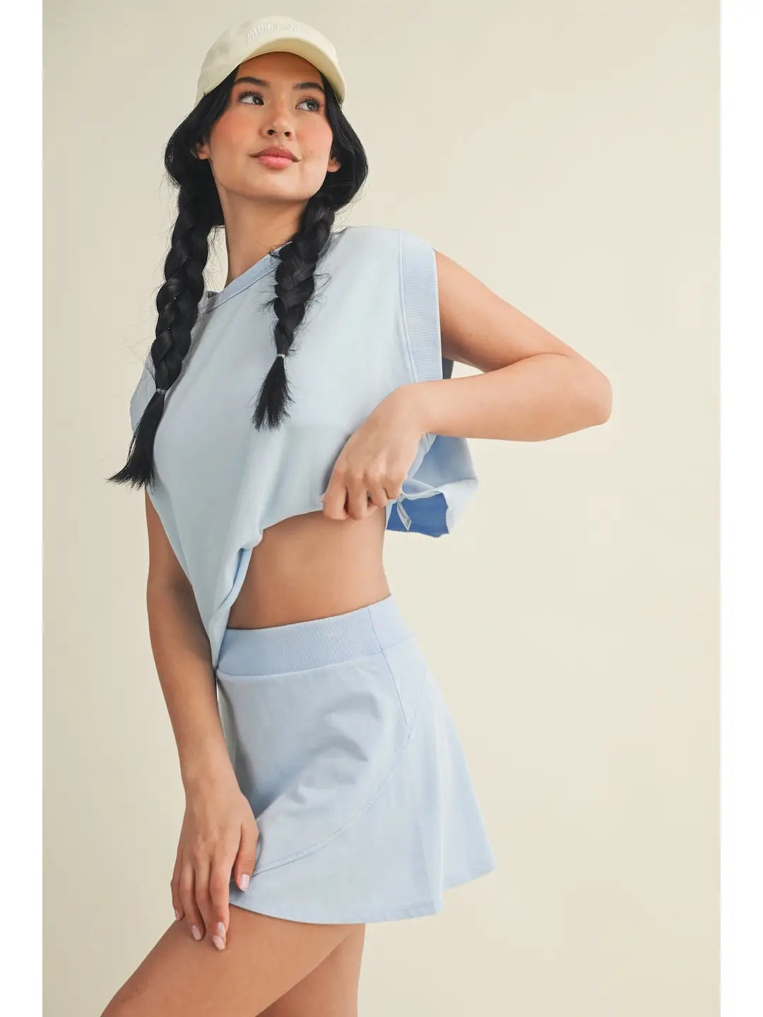 Light Blue Open Back Cropped Active Top