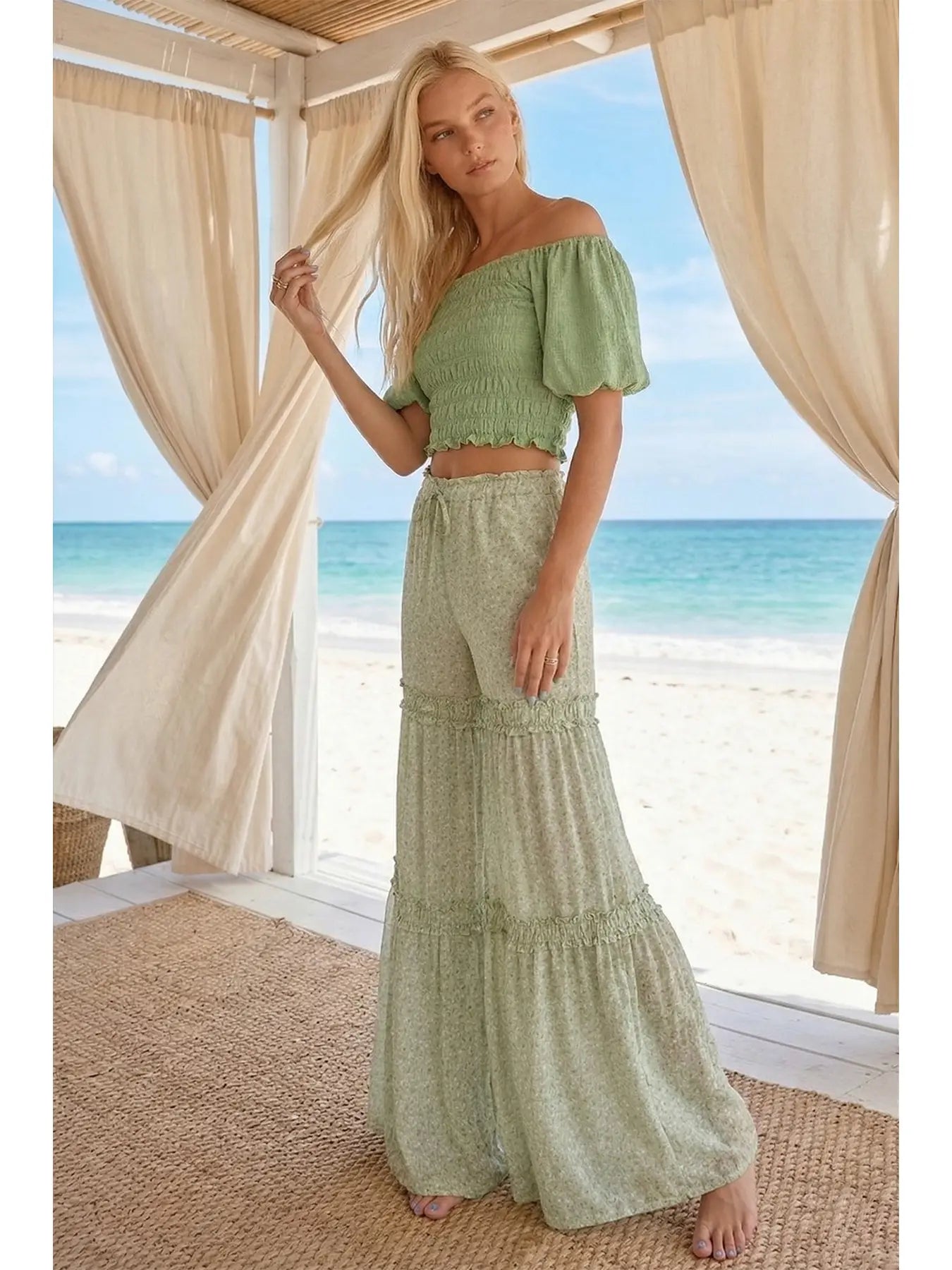 Floral Chiffon Tiered Wide Leg Palazzo Pants