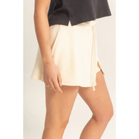 Cream Athletic Skort with Built-In Shorts and Drawstring Waist