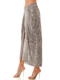 Animal Print High-Waist Midi Skirt with Front Twist Slit