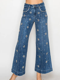 Embellished Flower Wide-Leg Jeans